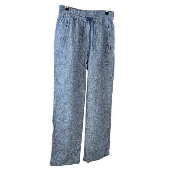 Athleta Womens Reatreat Linen Wide Leg Pant Size 2 Blue 100% Linen Slit Bottom - Picture 4 of 8
